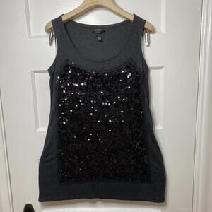 Alfani Sleeveless Sequined Tank Womens Charcoal Small Y2K Boho Capsule Club Chic